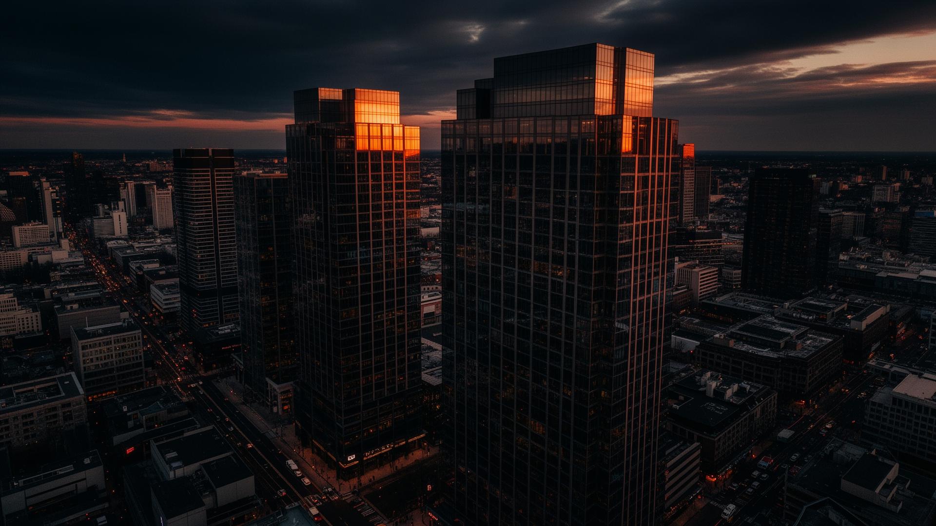 Commercial towers at dusk